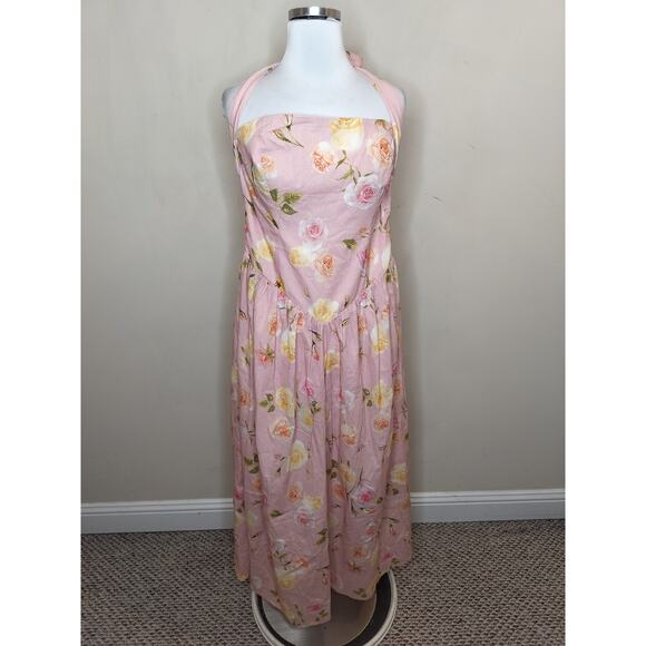 Fashion Nova Floral Halter Midi Dress Pink Rose NWT - Picture 3 of 8